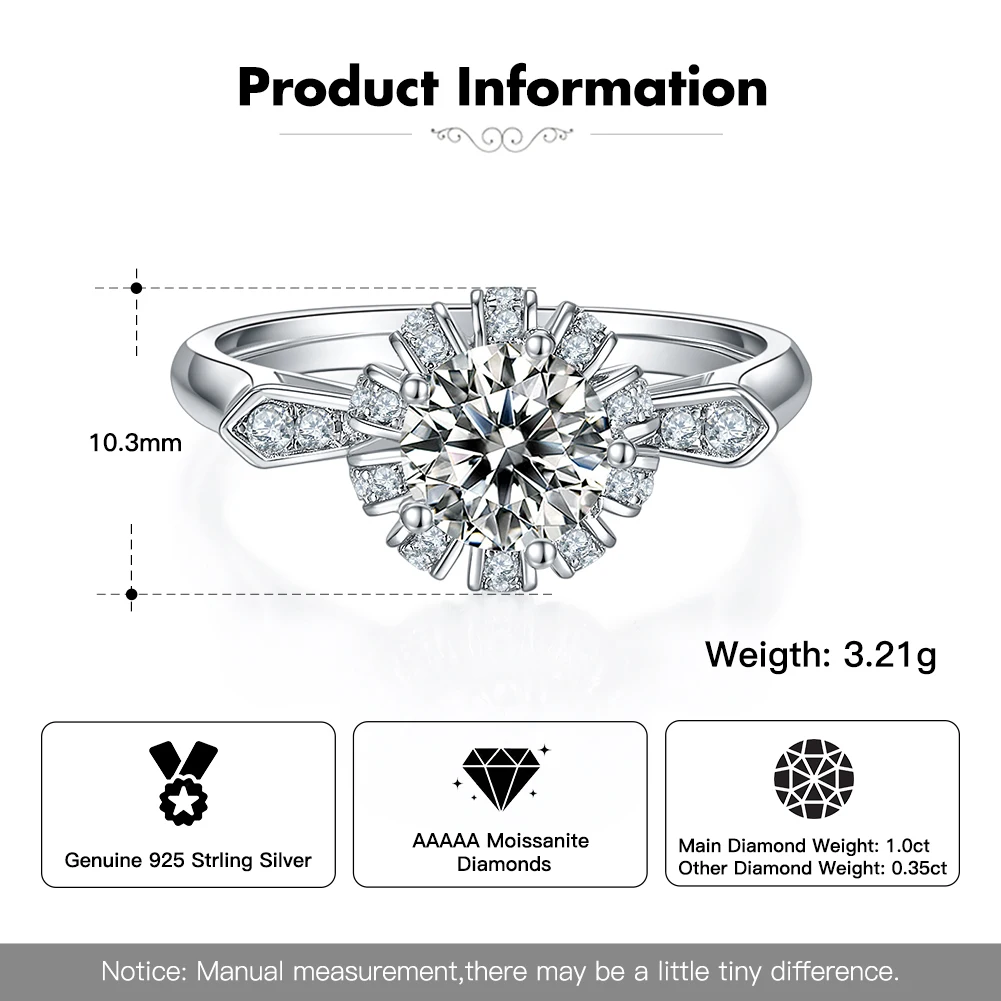 RINNTIN SMR70 925 стерлингового серебра на заказ 1 карат VVS Moissanite Бриллиантовая корона женское кольцо ювелирные изделия Новинка