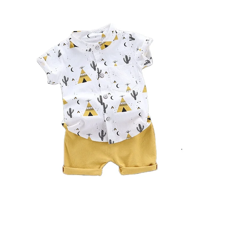 2204 Wholesale 2 year boys summer clothes baby boy clothing sets white Cool boy T-shirt button shirt