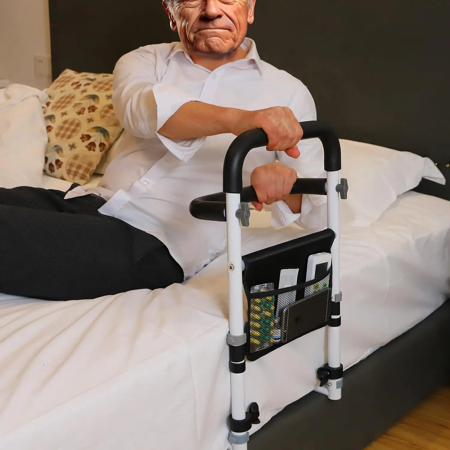Bed Rail for Elderly Adults Safety Assist Handlebar for Bed with Storage Bag,Bed Assist Grab Bar Handle Helps Getting in and Out