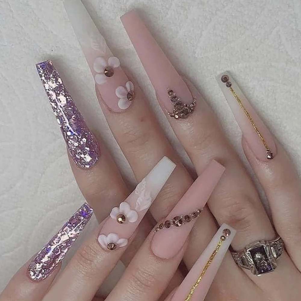 Luxury New Fashion Long Coffin Nails Acrylic Nail Tips Press On Nails