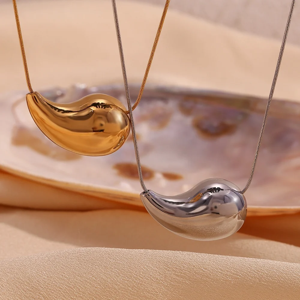 Hollow Water Drop Pendant Necklace Tarnish Free Jewelry Gold Plated Stainless Steel Necklace collier acier inoxydable bijoux