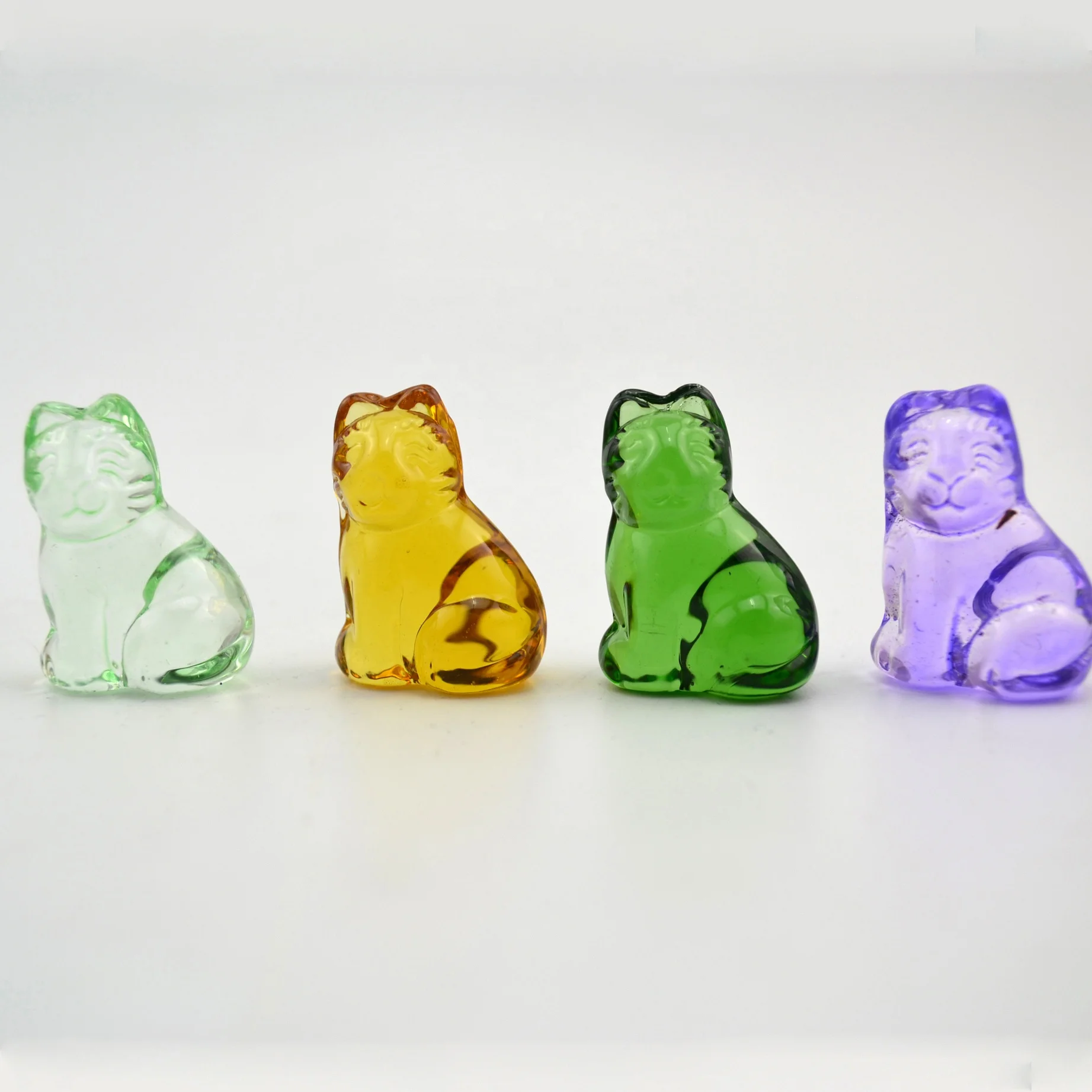 Wholesale Figurine Decorative Crystal Glass Crafts Colored Lucky Glass Cat Animal glass sculptures