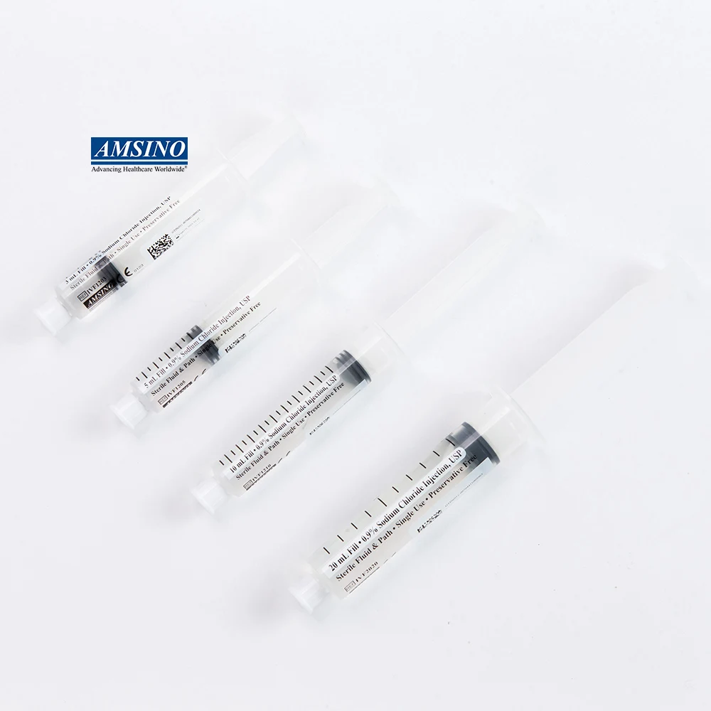 Amsino factory supply disposable plastic Saline Pre-filled IV Flush Syringe with standard plunger rod 3ml 5ml 10ml