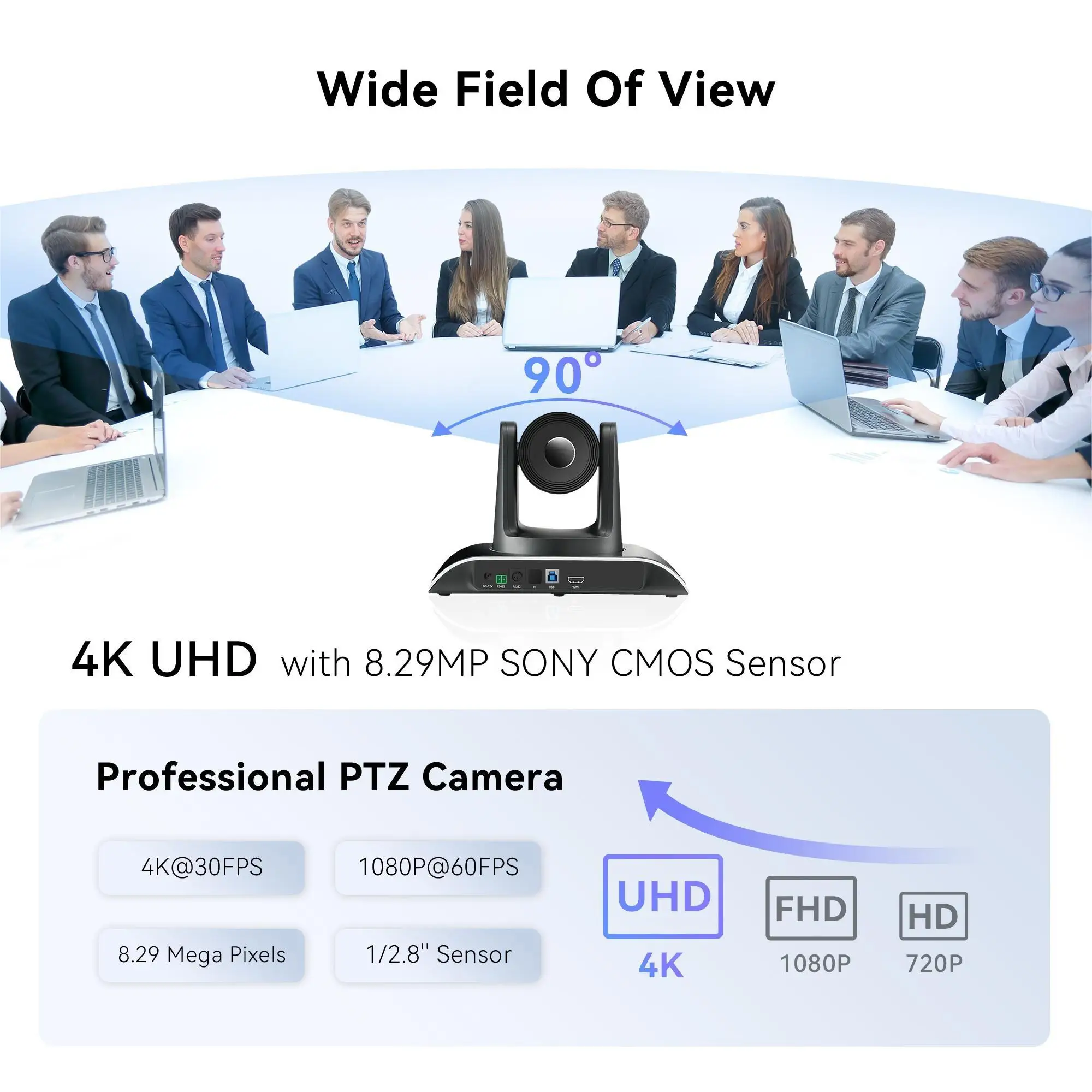 Audio Visual Remote Collaboration System 4K UHD 12X Optical Zoom Conference PTZ Camera and BT Speakerphone Microphone