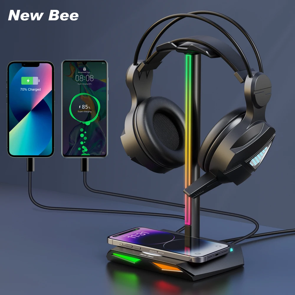 Hot Selling Factory OEM Headphone Holder with Earphone Wireless Charging Headphone Holder rgb Gaming Headset Stand