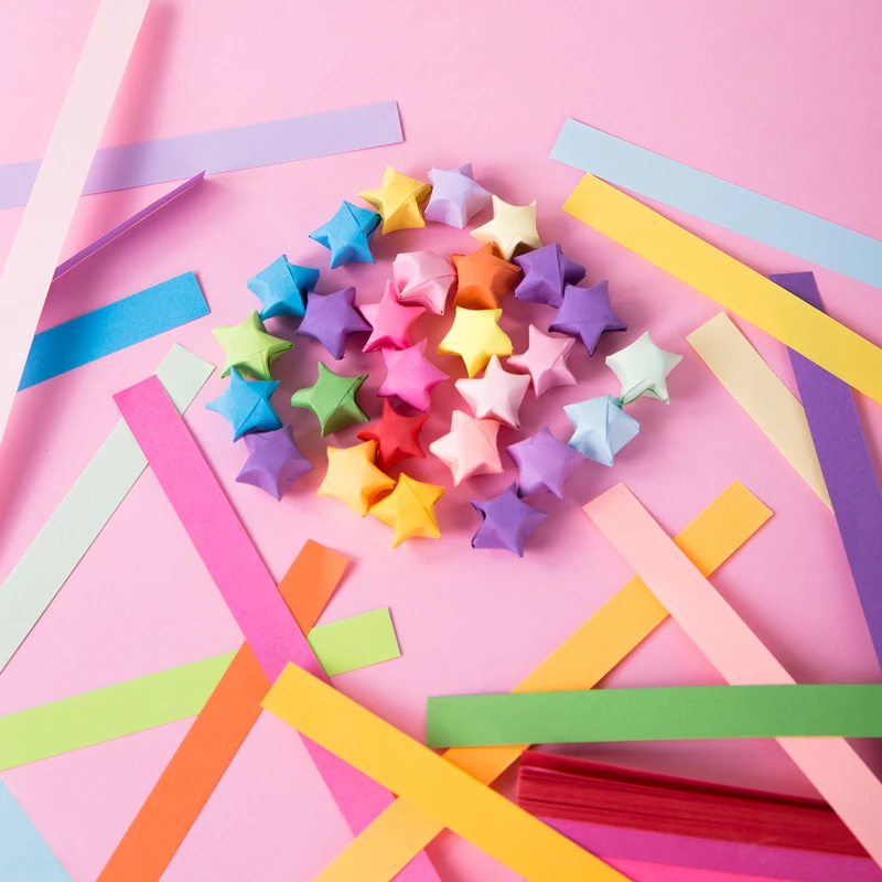 Deli 74835 stars handmade origami for students children handmade DIY origami rainbow color lucky star note 72pcs per carton set
