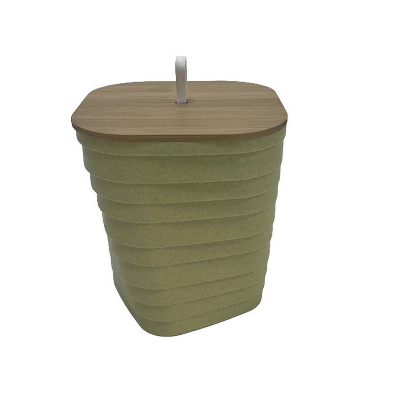 New Style High Appearance Level Bamboo Cover Thai Pattern Top Quality Desktop Trash Can Trash Can Dustbin with Lid