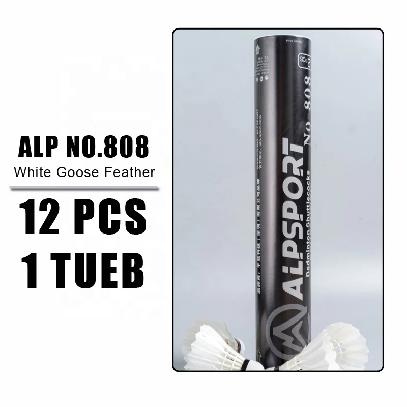 ALP 808 12pcs/Tube Shuttlecocks White Goose Feather 76-77 Speed Durable Badminton Ball Stable Flight Use For Training Sports
