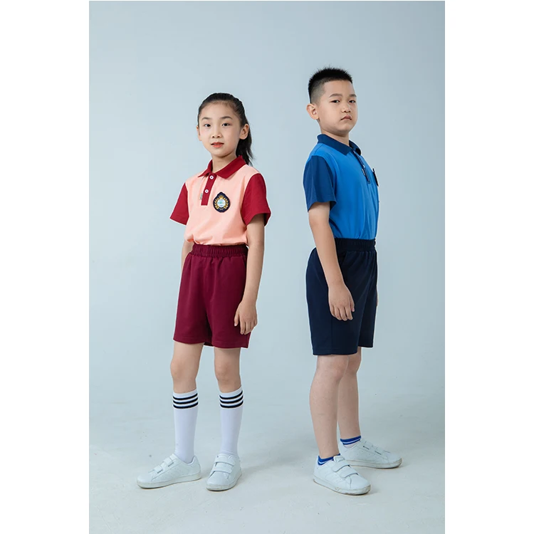 Hot Selling Summer Short Sleeve Polo Shirt Primary School Uniform T  Shirt  Short Pants  for Children