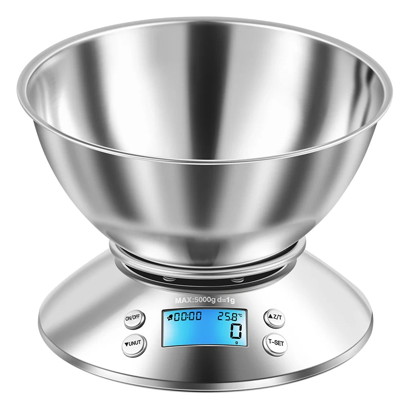 Stainless Steel Kitchen scale with Bowl Food Weighing scale Fashion Digital household scale