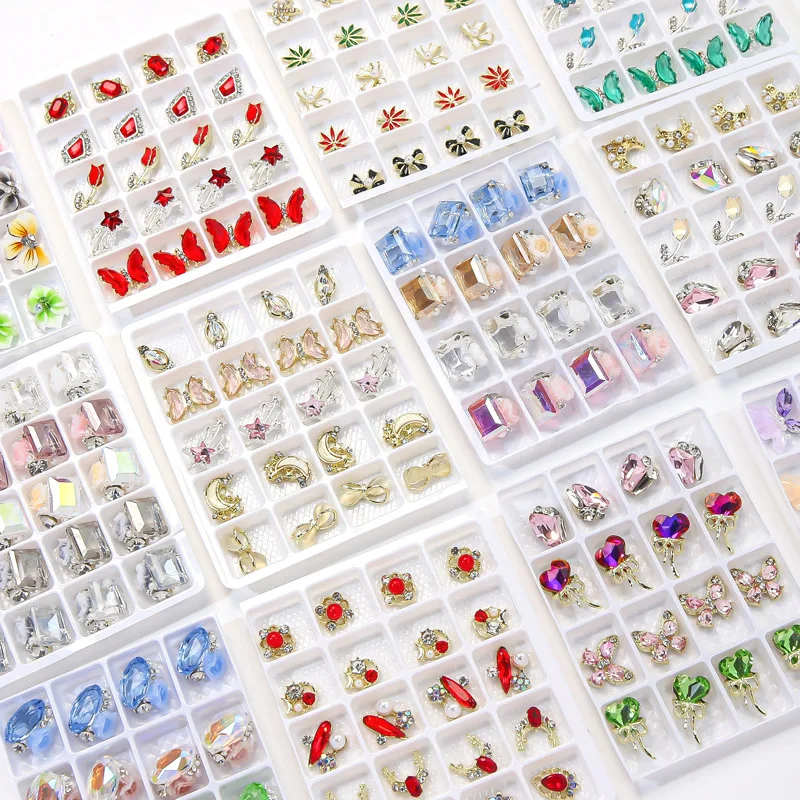 20PCS Pink Luxury Nail Art Rhinestones Kit for Acrylic Nails Red Alloy Nail Charms  Decorations