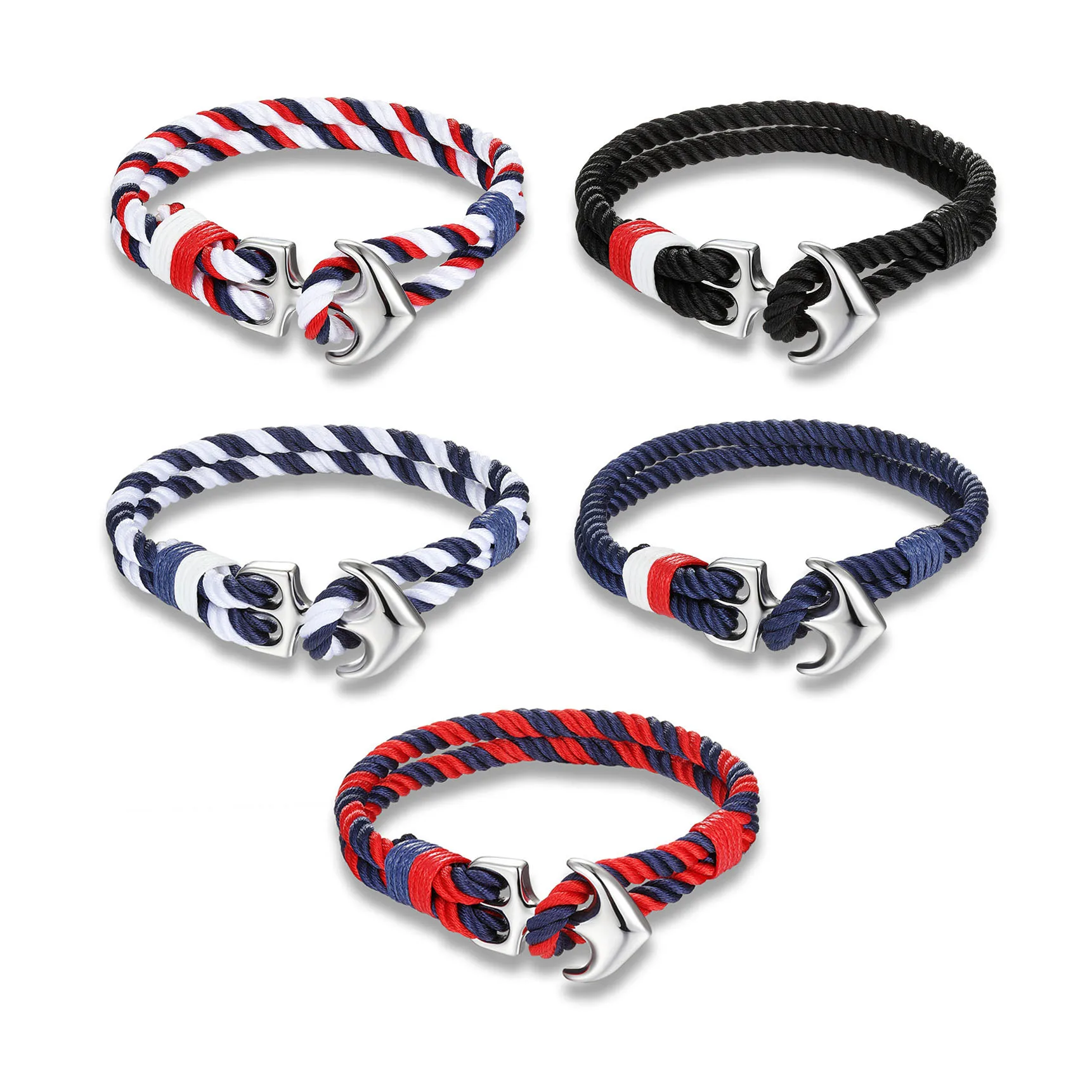 Custom Engraved Logo Navy Blue Rope Bracelets Stainless Steel Anchor Bracelet for Men Women