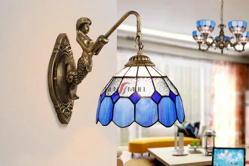 Factory Wholesale Custom Stained Glass Hand Welded Tiffany Style Wall Lights Retro Decorative Sconces