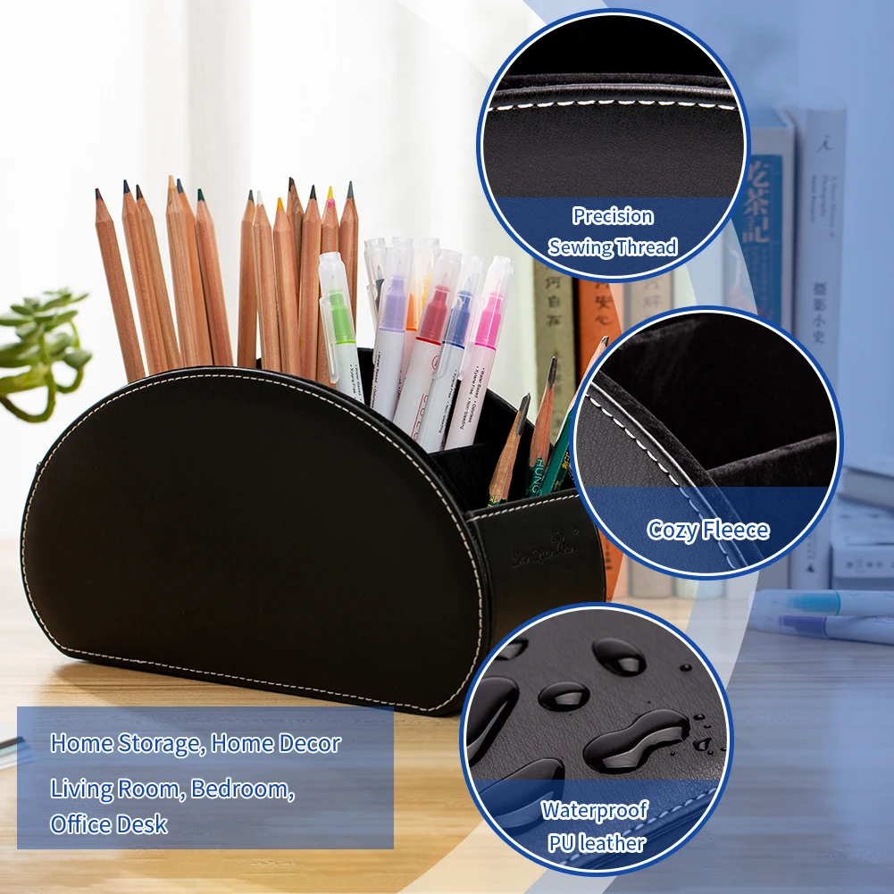 Multi-functional luxury PU leather remote control box holders home decor customs logo make up desk organizer