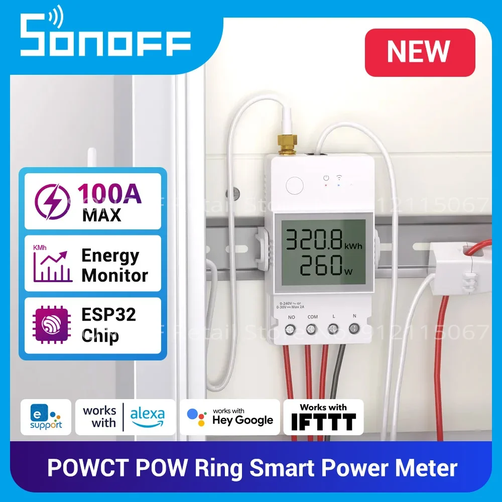 SONOFF POWCT 100A WiFi Power Meter Split CT Sensor ESP32 Energy Monitor for Smart Life with Alexa Google Home