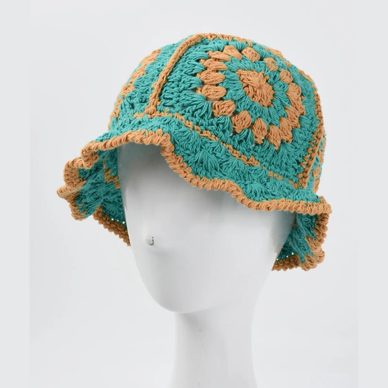 Hat Panama Fashion Hollow Crochet Knitting Multicolor Women Fisherman Cap Travel Shopping Hat Sunshade Hats
