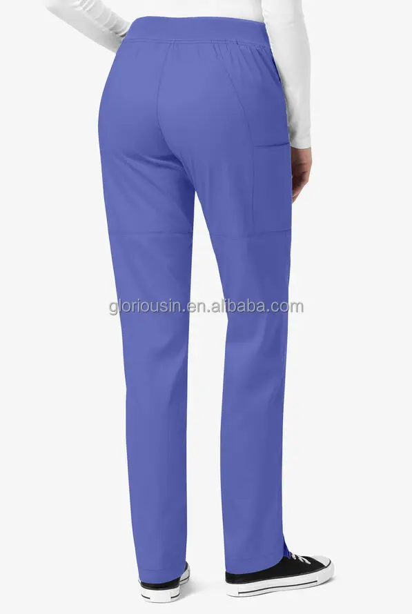 GloriouIn Female Classic Scrubs Pants 3 pockets Nurse Scrubs Set Hospital Doctor Clinic Wholesale Medical Uniform Rib Elastic