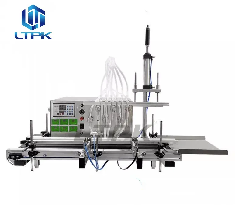 LT-DMPF6HL Six-head Magnetic Pump Liquid 1 Liter Small Scale Glass Bottle Filling Machine With Conveyor