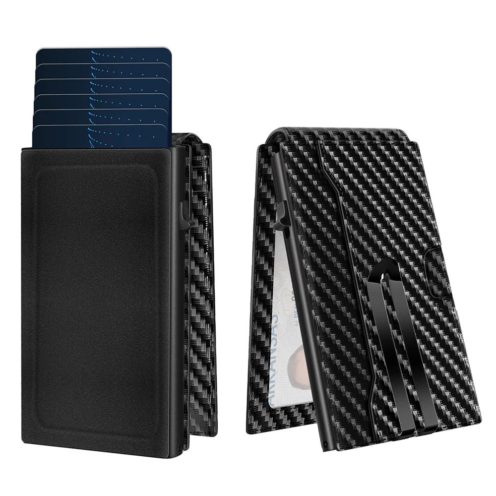 Front pocket RFID wallet leather money clip slim card wallet with magnet for men