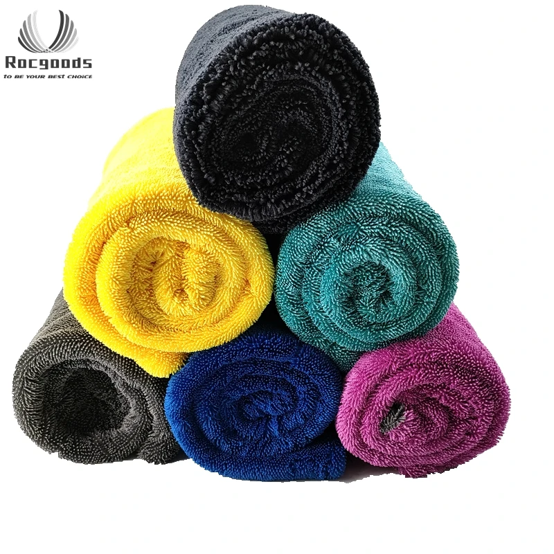 Оптовая продажа впитывающее серое полотенце из микрофибры без ворса с перекручивающейся петлей 50*80 см 1200 г/м2 салфетка для чистки автомобиля полотенца