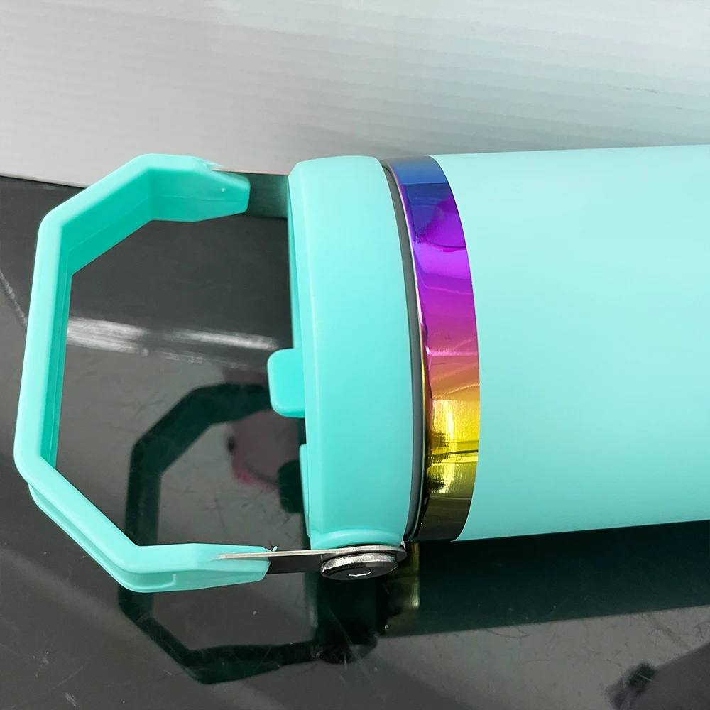 Hot sell portable 30oz sublimation rainbow plated tumbler with flip straw leak proof stainless steel water bottle with handle