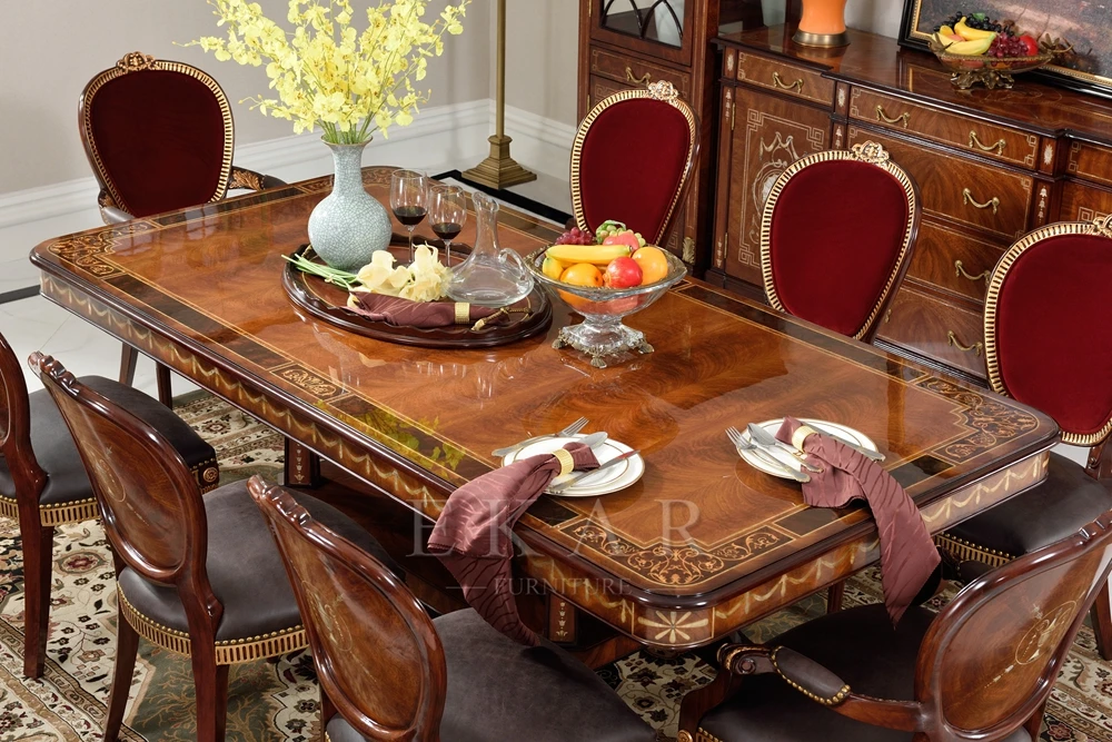 Antique solid wood carved round furniture kitchen dining table