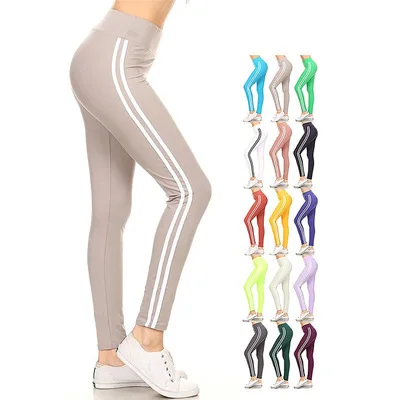 Good Stretch Casual Pants Solid Plain Color Basic Tights Private Label White Striped on the side Cotton Girls Leggings Boutique