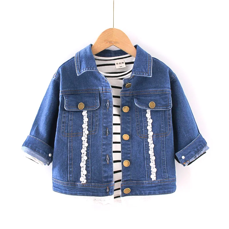 
2021 newly fashion designed casual daily denim Long-sleeve jacket coat infant baby Copper button lace denim jacket autumn cool 