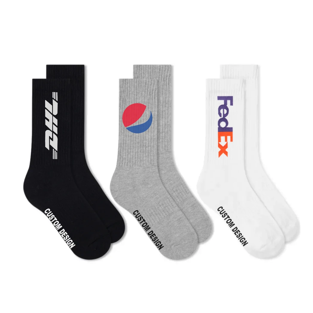 High quality sport socks black ribbed socks cotton tube custom logo socks for sports