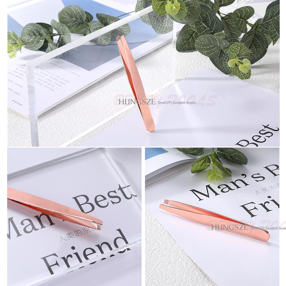 
3-pieces Stainless Steel Eyelash Curler Rose Gold Eyelash Applicator Eyebrow Tweezers Set 