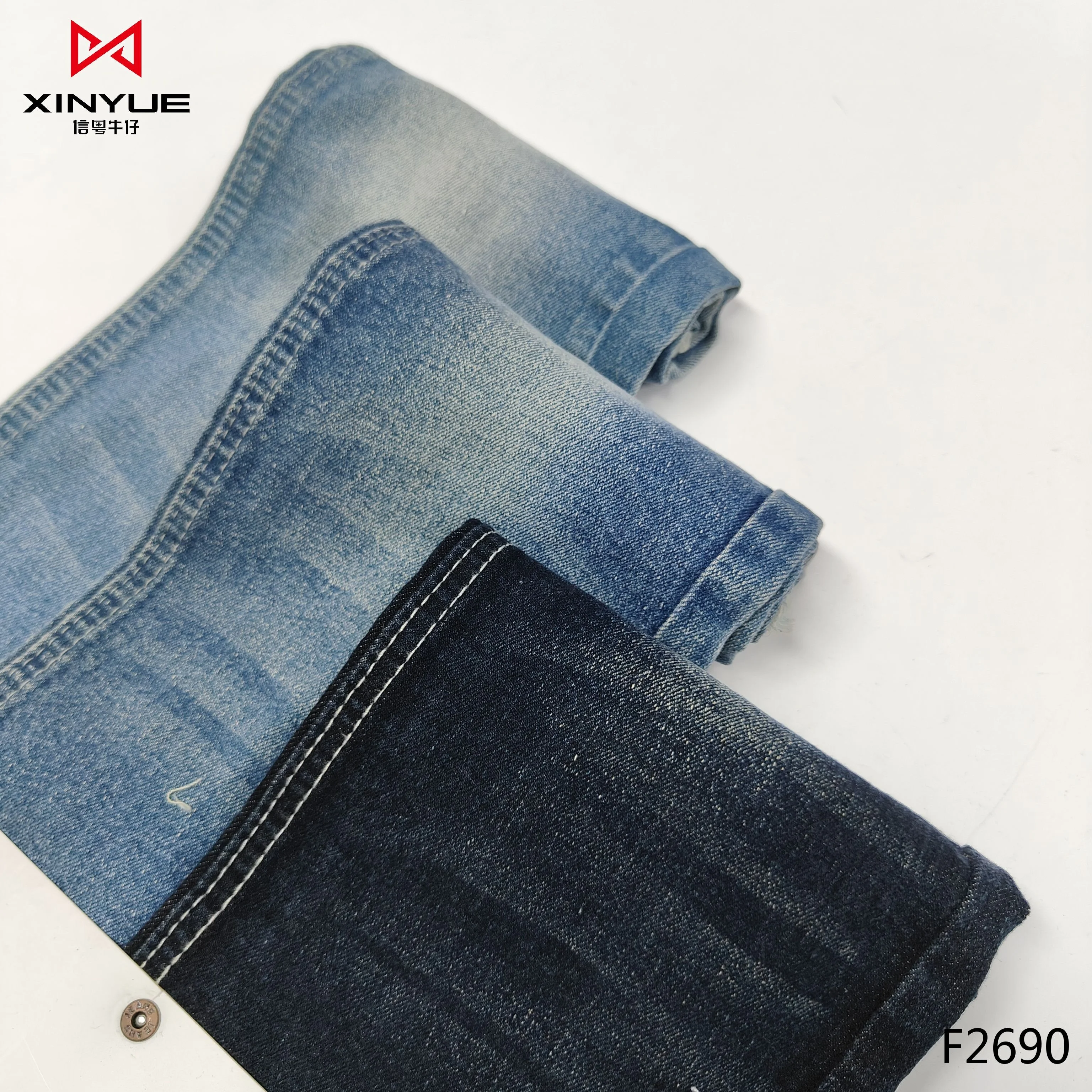 French Terry Fabric Spandex Printed Denim Durable Econyl 68 Cotton, 30 Polyester, 2 Tricot Woven Rolls of Denim Fabric YARN DYED