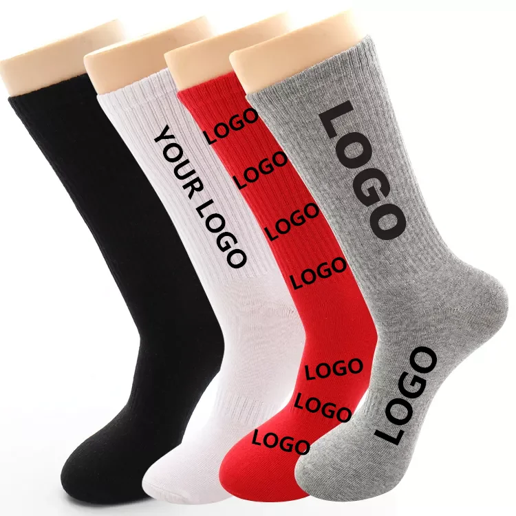 Custom Logo Design Own Men Crew Socks Private Your Label Bamboo Cotton White Black Basketball Man Sport Socks