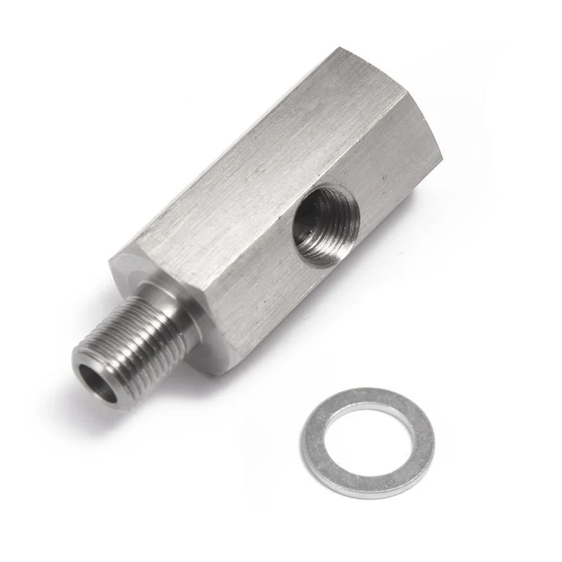 CNC machining Stainless steel 1/8 NPT fuel Pressure Sensor Tee Adapter Feed Line Gauge T Port Fitting 1/8NPT M10 M12 M14 M16