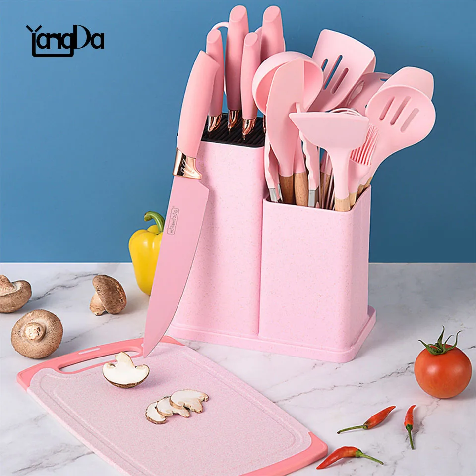 T1 hot Selling Silicone Cooking Utensil With Wooden Handle 19 Piece Set Of Kitchen Accessories Tableware