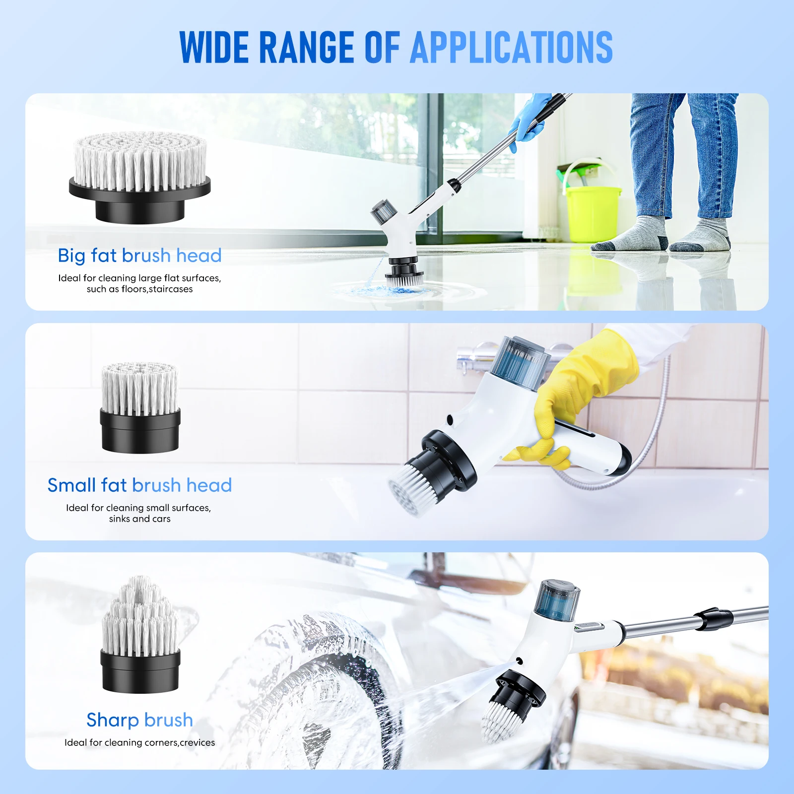 80ml Built-In Container Wireless Detachable Adjustable Home Spin Scrubber 7-In-1 Multifunction electric cleaning brush for cars