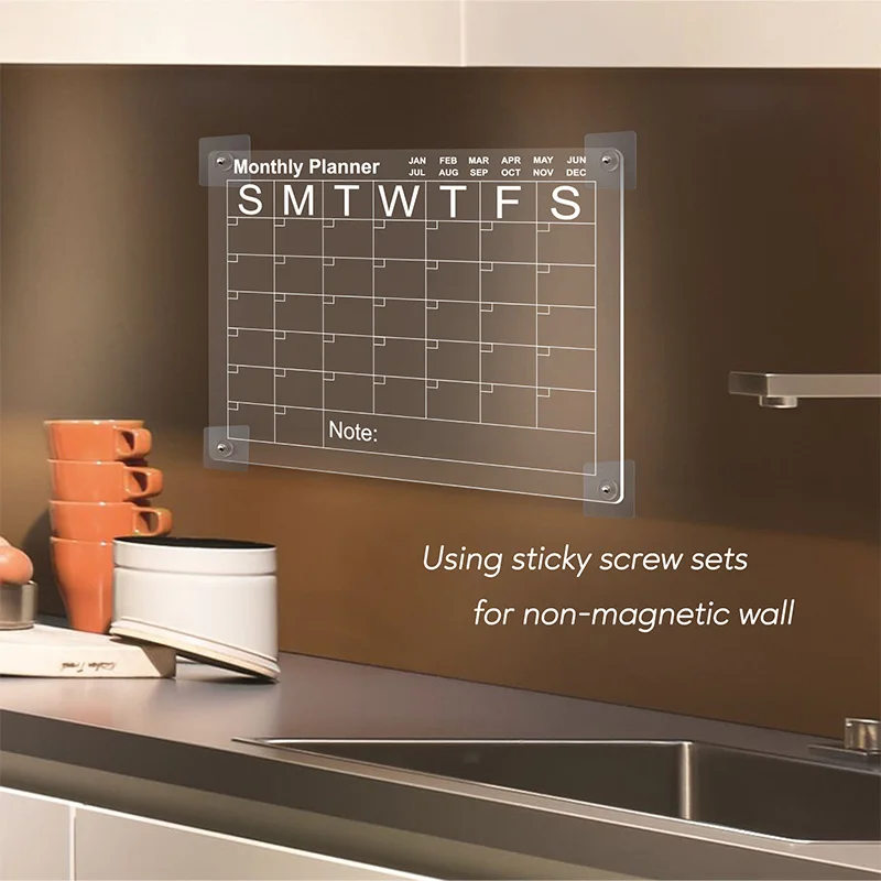 16 12inch 2 piece monthly weekly Acrylic planner calendar message writing board for fridge