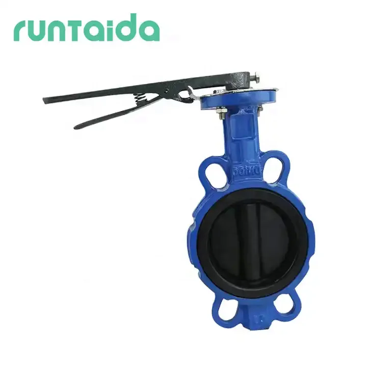 handle type 4inch DN80 two way wafer seal full soft rubber lined butterfly valve