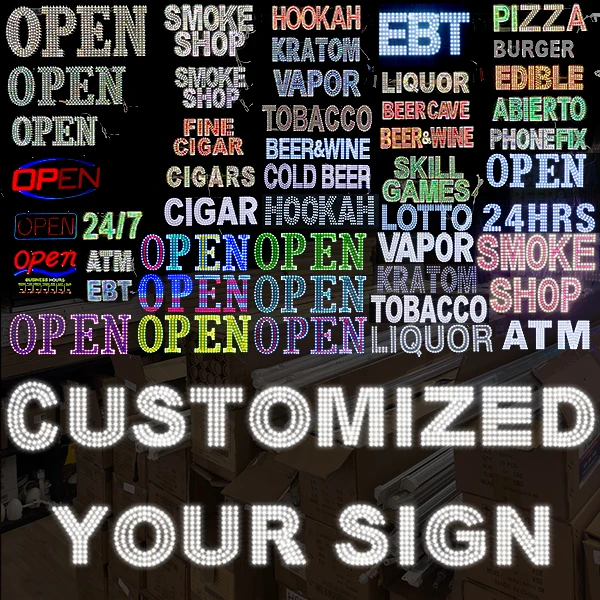 Business OPEN led signage acrylic smoke shop custom led signs for business sign logo illuminated letters