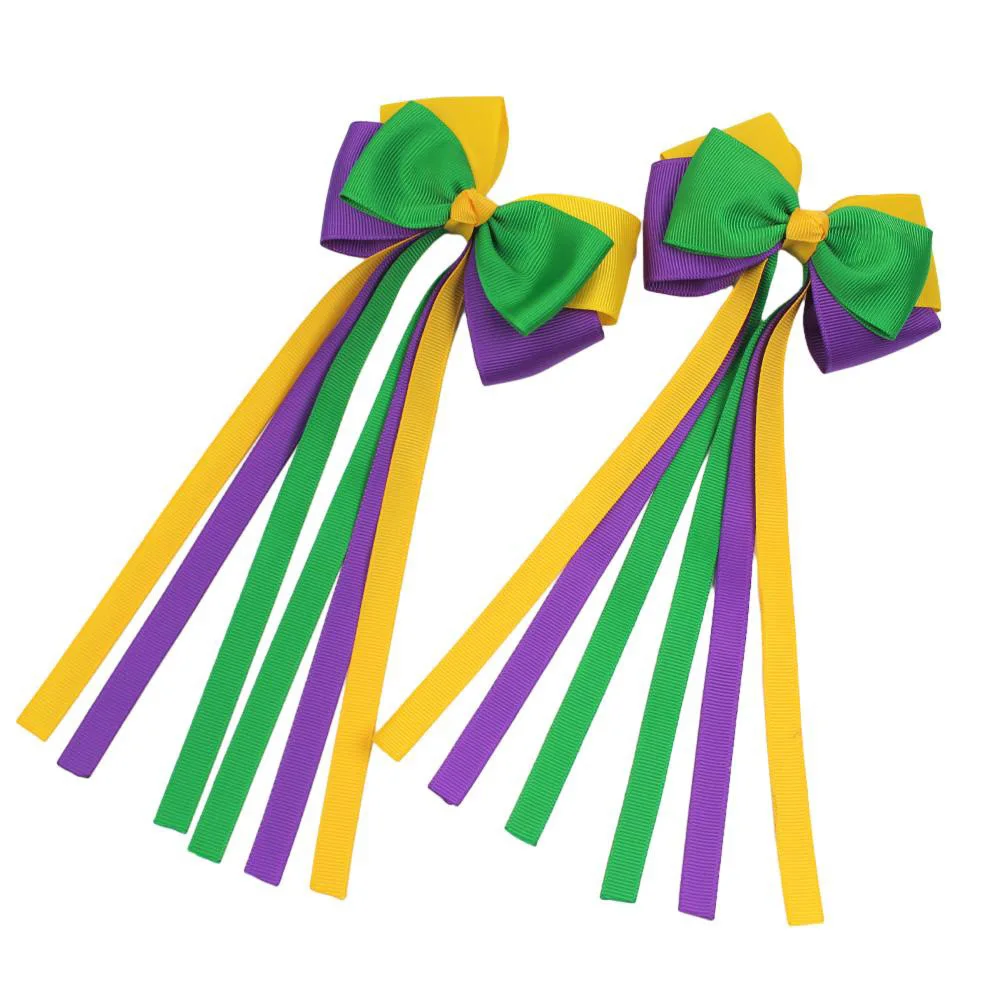 Back to School Mardi Gras Bows Purple Gold and Green bows for girl kids Ribbon hair accessories