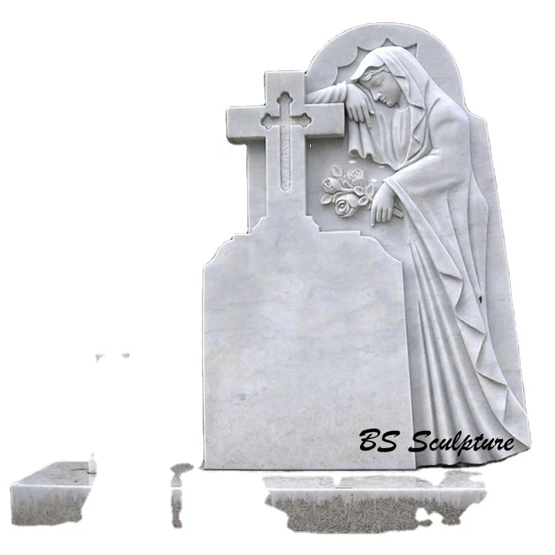 Outdoor Decorative Stone Sweeping Angel Statue Marble Tombstone Sculpture