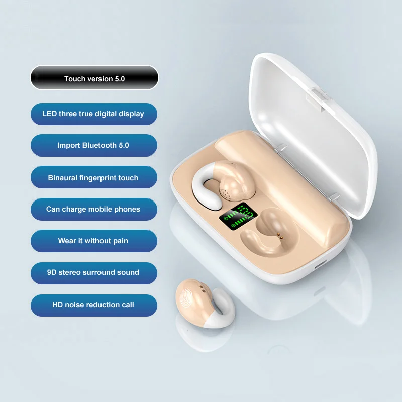 S19 Bone Conduction Wireless Earphones 5.0 tws Touch Earphones 9D Stereo with 2200mAh digital Display headsets For smart phone