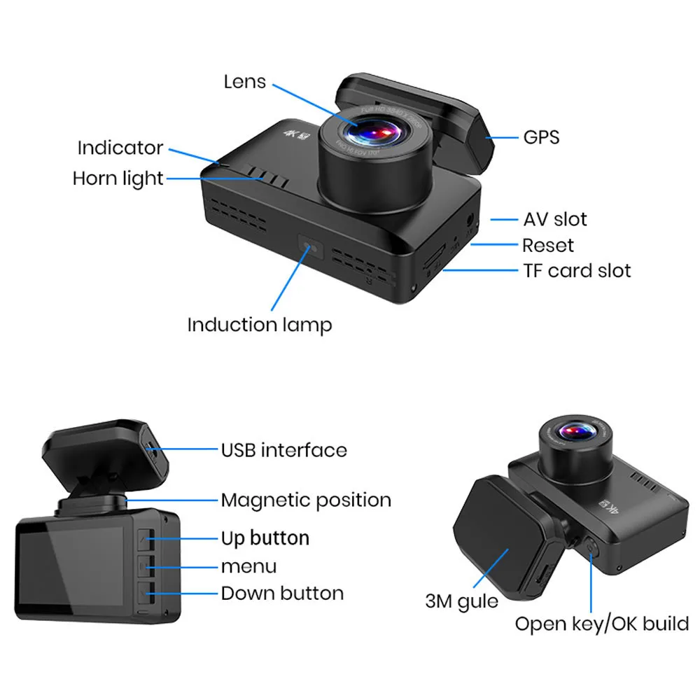 Novatek 96670 2-дюймовый видеорегистратор HD 4K с двумя объективами Автомобильный WiFi GPS автомобильный черный ящик камерой заднего вида 1080P
