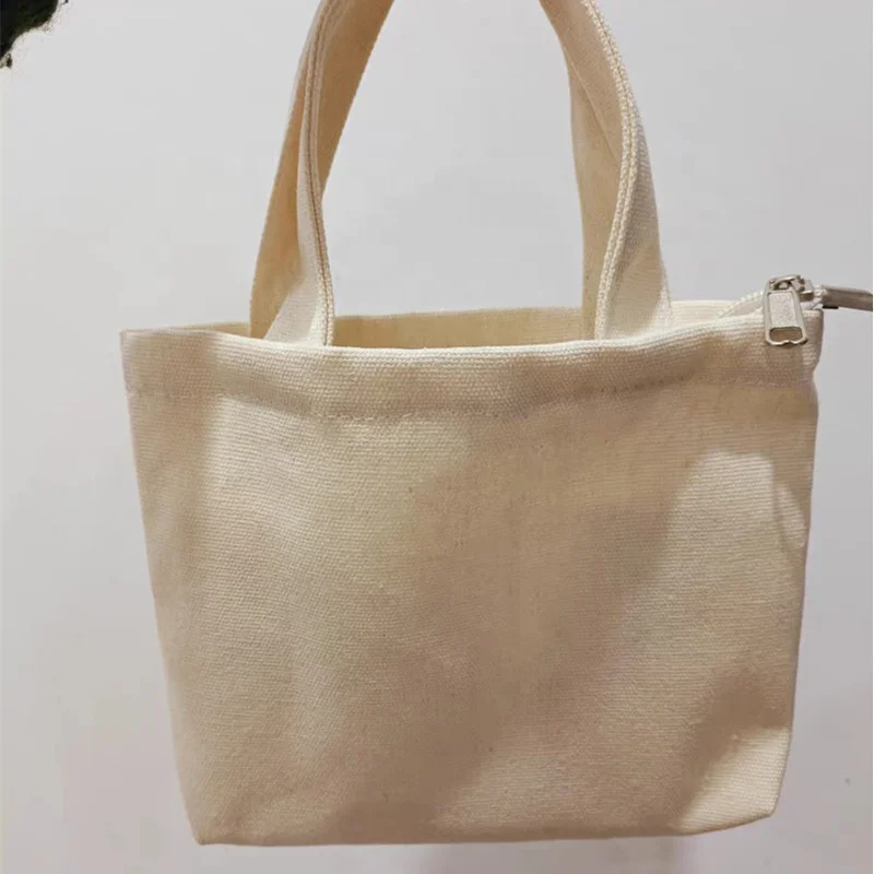 Chuanghua Custom tote bag with logo Small Size Nature 12oz Canvas Tote Bag With Zipper Mini Tote Bag Canvas Custom