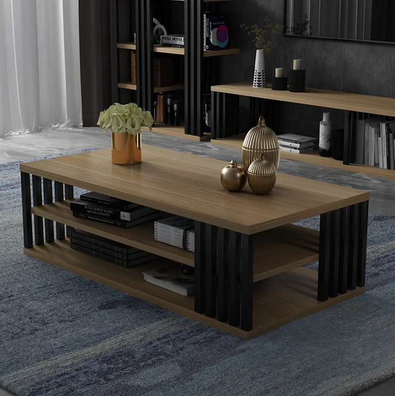 Smart Coffee Table Metal Frame Wood Top Tea Table Sofa Glass Table for Living Room Home Furniture