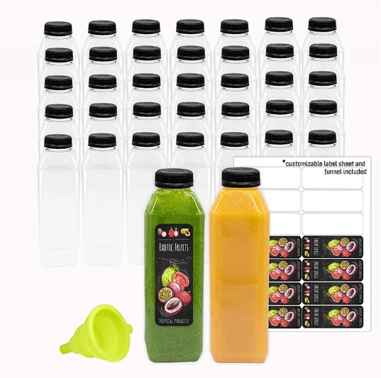 Bottle factory  custom logo clear 12 oz plastic juice bottles with caps