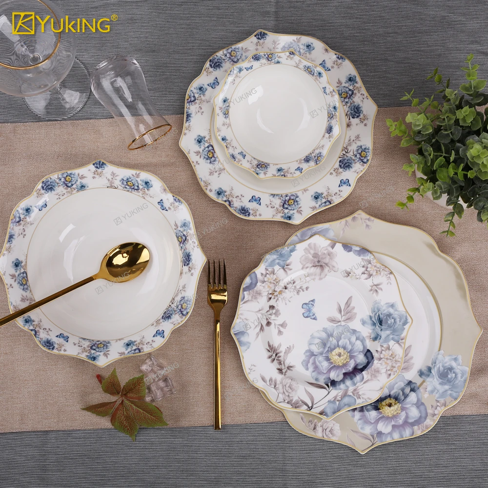 Manufacturer Wholesale 16 pcs Customized Embossed Tableware Applique Tableware Ceramic Dinner Plate Sets