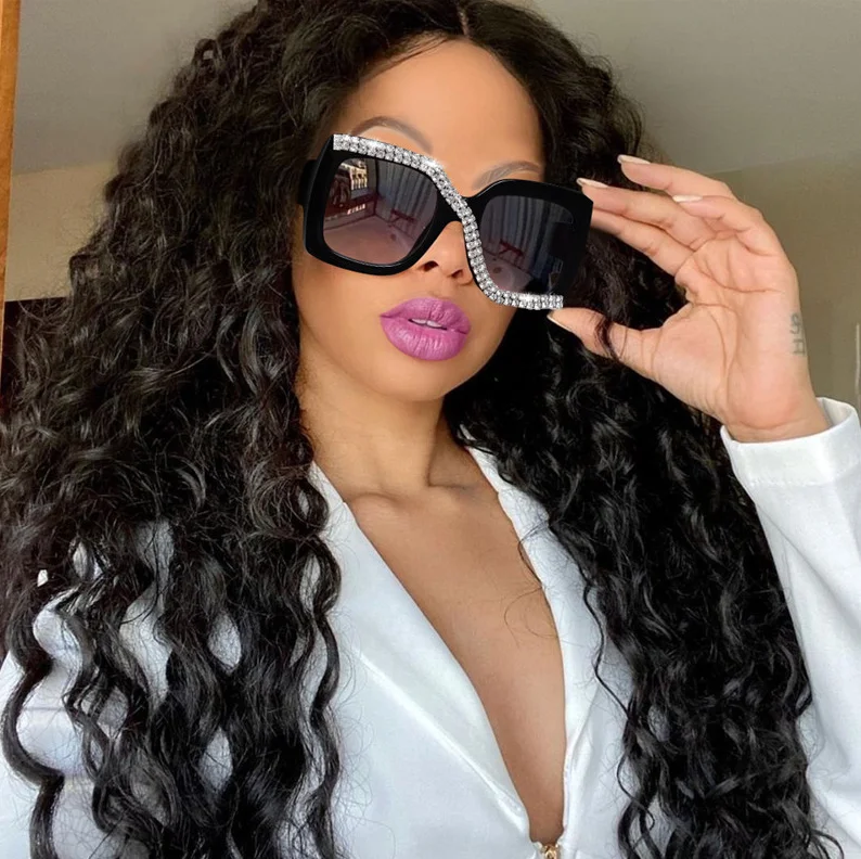 
NQ10690 Wholesales newest trendy female crystal oversized square gafas de sol luxury diamonds rhinestongs sun glasses 2021 