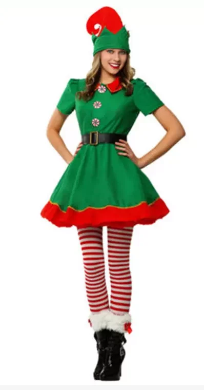 Factory Price Cosplay Christmas Elf Santa Costume Kids Women Dress