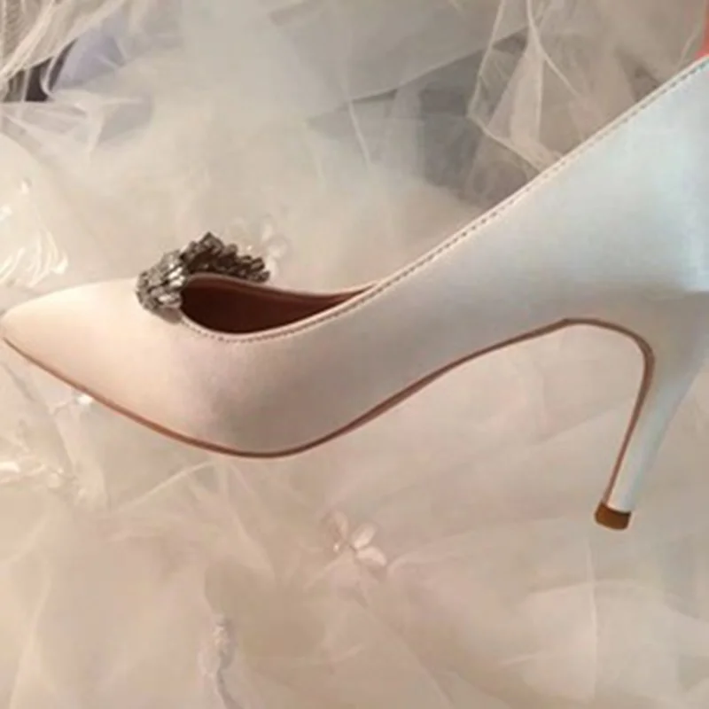 Luxury Glitter Crystal Mosaic White Bridal Wedding Shoes High Heels Ladies Party Dress Pumps