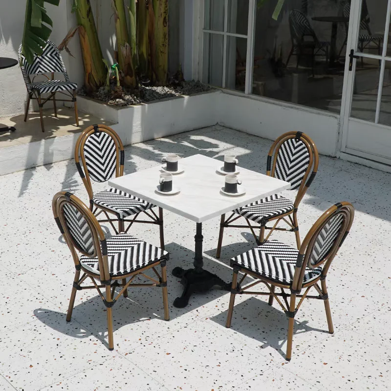 French bistro Outdoor furniture outdoor rattan chair wicker coffee restaurant garden Aluminium Dining table and chair set